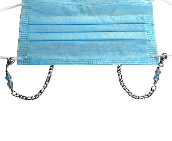 FACEMASK CHAIN ~ DOUBLE BLUE FROST (Stainless with blue beads)