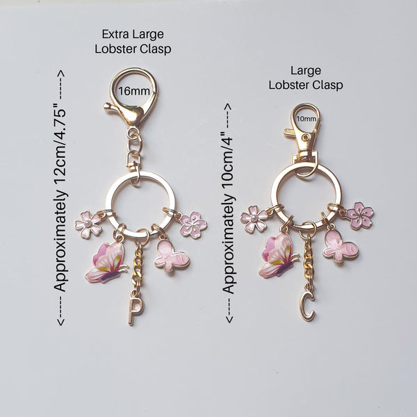 GOLDTONE Pink Flowers and Butterflies KEYCHAIN
