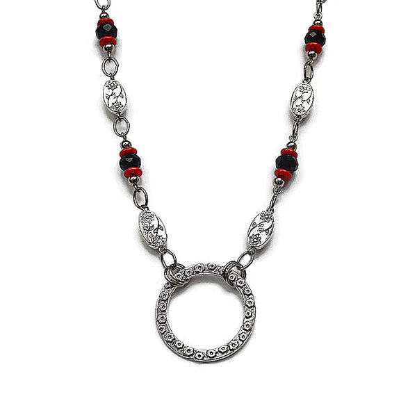TIMELESS BLACK and RED LANYARD Necklace (Stainless Steel Chain)  - SPECLACE