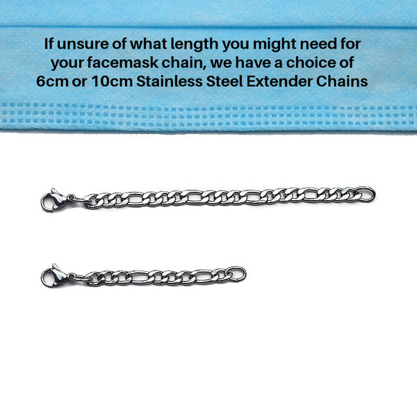 PACKS of 2 or 3 FACEMASK CHAINS UNISEX Grade 304 Stainless Steel (with no Beads)