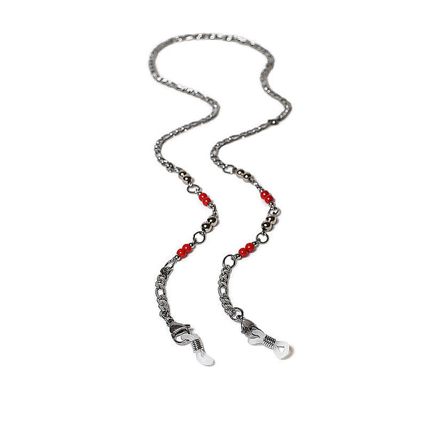 'DOUBLE RED' with TRANSLUCENT WHITE RUBBER LOOPS (Grade 304 Stainless Steel Chain)