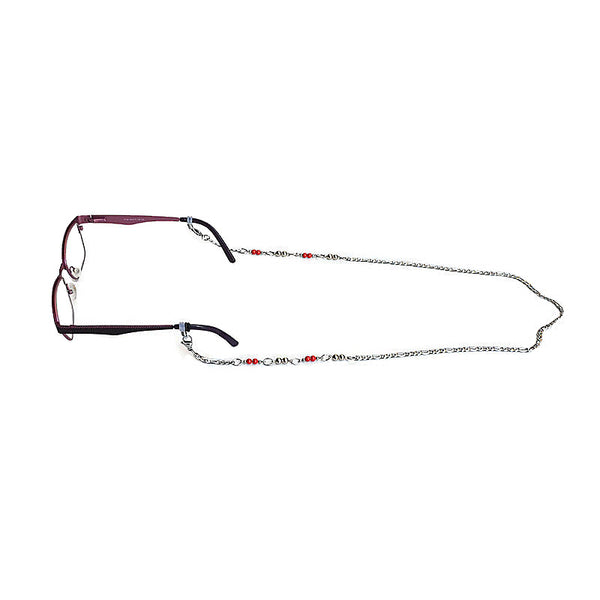 'DOUBLE RED' with TRANSLUCENT WHITE RUBBER LOOPS (Grade 304 Stainless Steel Chain)
