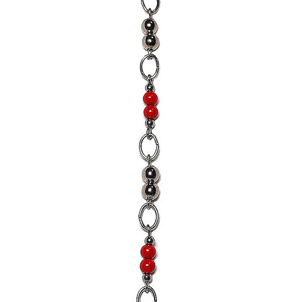 'DOUBLE RED' with TRANSLUCENT WHITE RUBBER LOOPS (Grade 304 Stainless Steel Chain)