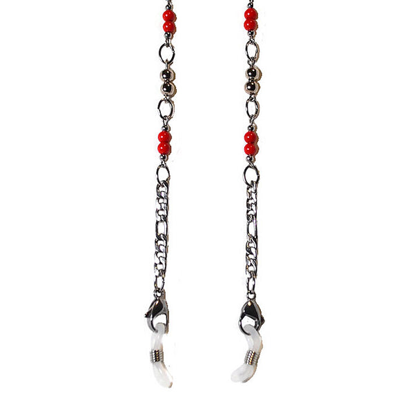 'DOUBLE RED' with TRANSLUCENT WHITE RUBBER LOOPS (Grade 304 Stainless Steel Chain)