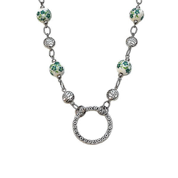 FLORAL GREEN LANYARD (Stainless Steel Chain)