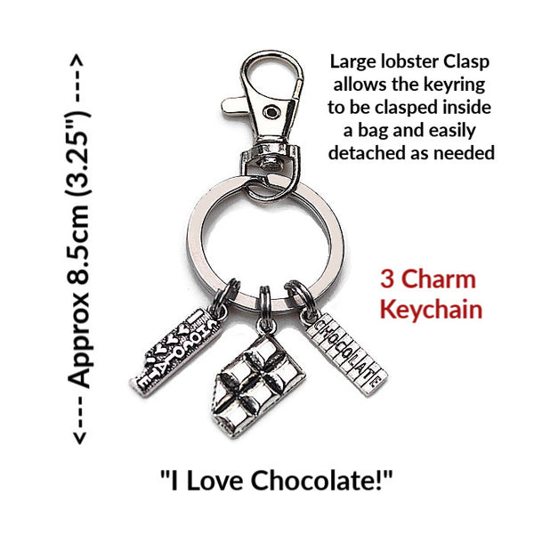 'I LOVE CHOCOLATE'   3 or 4 Charm KEYCHAINS  - SPECLACE