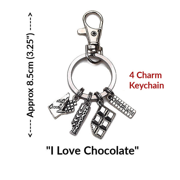 'I LOVE CHOCOLATE'   3 or 4 Charm KEYCHAINS  - SPECLACE