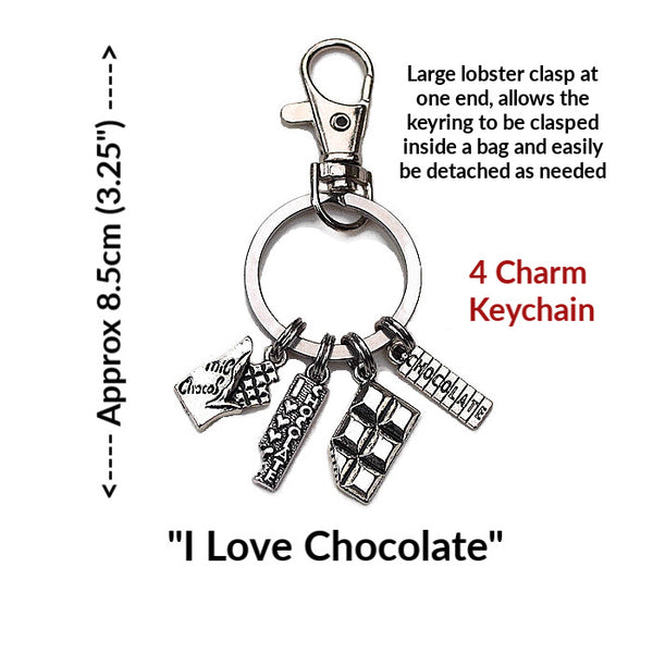 'I LOVE CHOCOLATE'   3 or 4 Charm KEYCHAINS  - SPECLACE