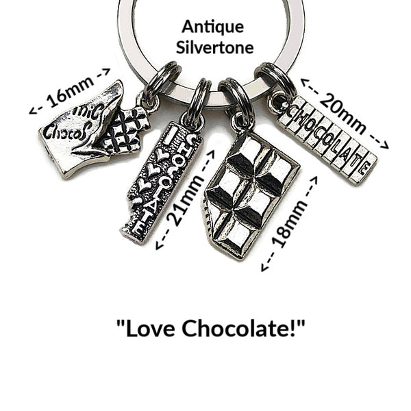 'I LOVE CHOCOLATE'   3 or 4 Charm KEYCHAINS  - SPECLACE