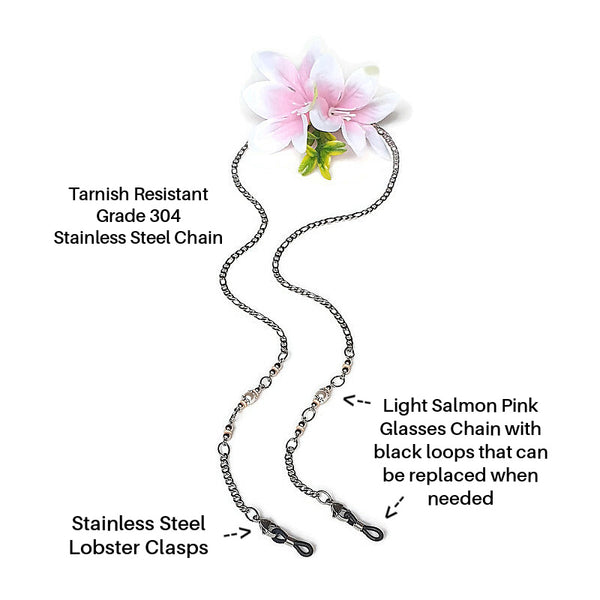 SHADES of PINK with RUBBER LOOPS (Tarnish Resistant Stainless Steel Chain)