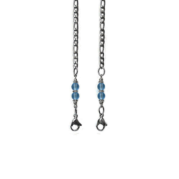 FACEMASK CHAIN ~ DOUBLE BLUE FROST (Stainless with blue beads)