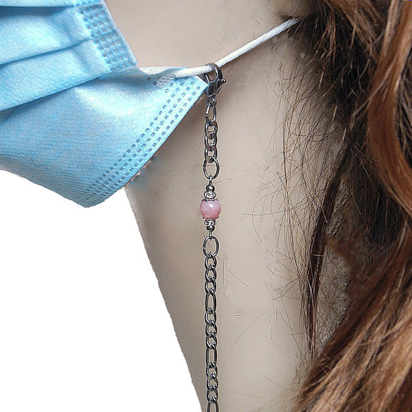 FACEMASK CHAIN ~ TOUCH OF PINK (Stainless Steel with pink beads)