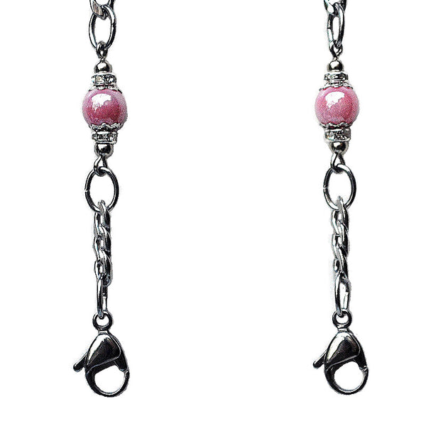 FACEMASK CHAIN ~ TOUCH OF PINK (Stainless Steel with pink beads)