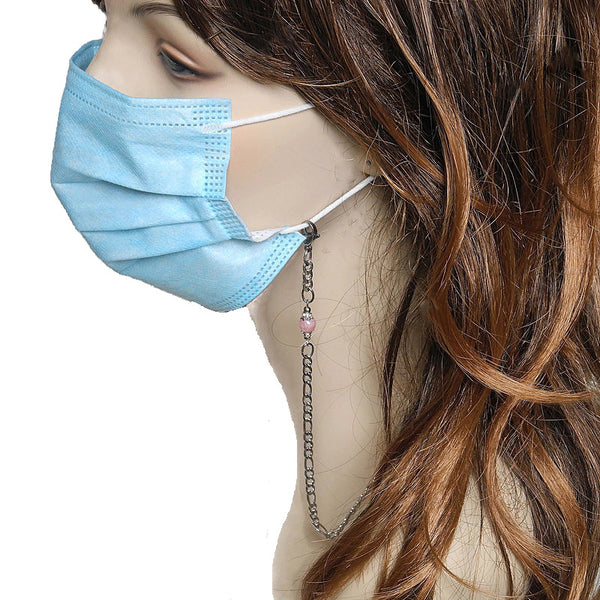 FACEMASK CHAIN ~ TOUCH OF PINK (Stainless Steel with pink beads)